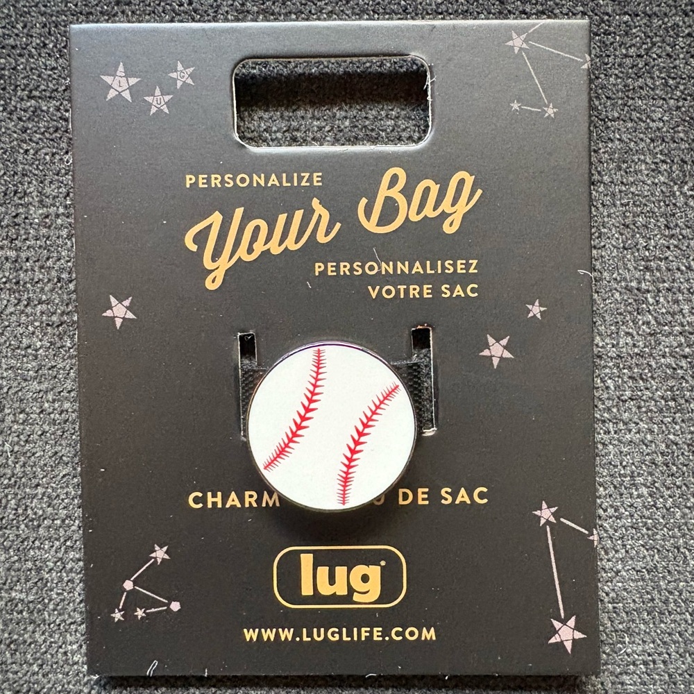 Lug Novelty Bag Sparkle Enamel Charm – Baseball (White with red stitching)
